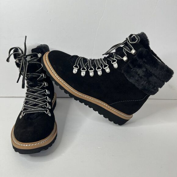 New Splendid Women's Evita Suede Faux Fur Trim Wedge Hiker Booties Sz 8M #451 - Picture 10 of 11